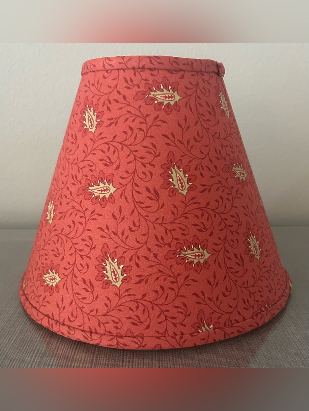 Red  French Country Fabric Clip On Lamp Shade  Measures 7” Tall - New